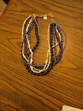 Multi-Strand Purple and Pearl Bead Women's Necklace